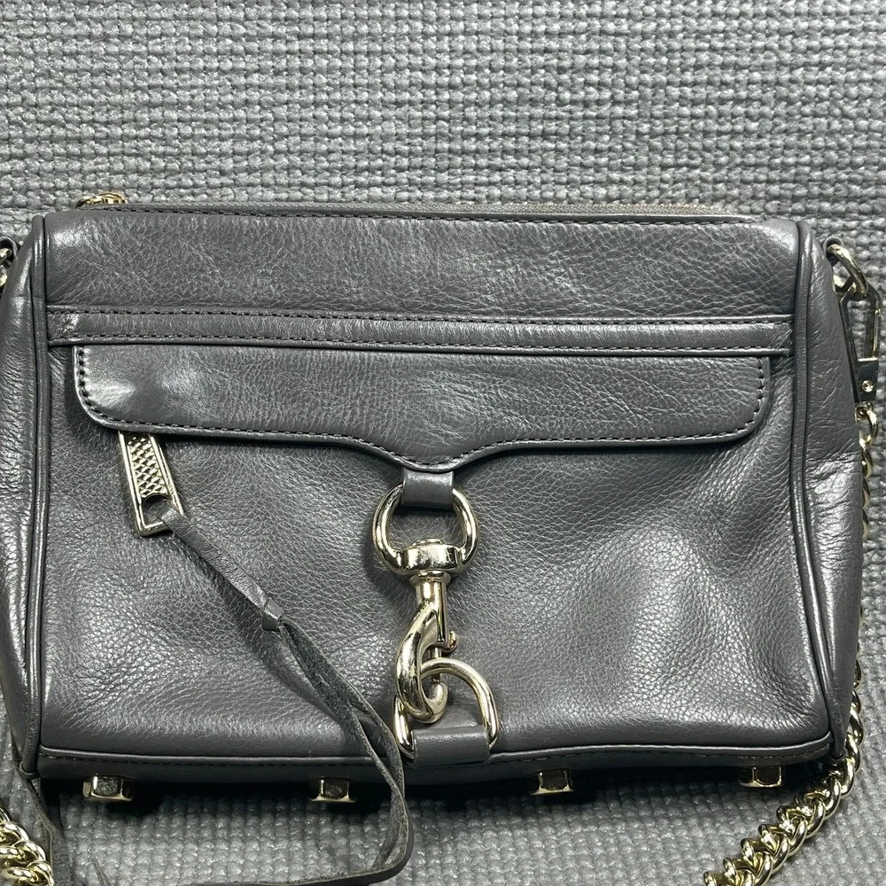 Rebecca Minkoff‎ Mini MAC Crossbody Bag Gray Leather Pockets Casual Chain Strap